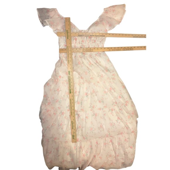 Storia Floral Maxi Dress Sz M Sheer Cottage Feminine Garden Prairie Lagenlook - Picture 11 of 13